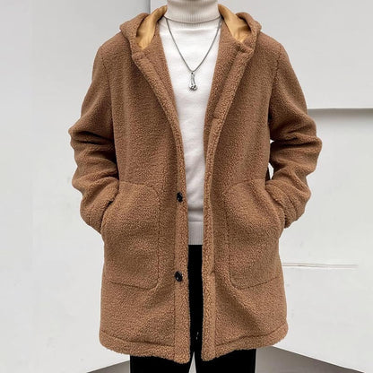 Herren Fleecejacke Kapuze Taschen Warm