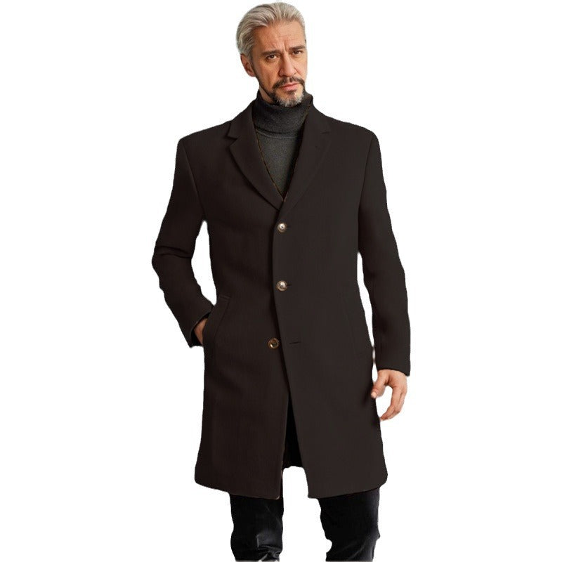 Herren Langmantel Elegant Modern mit Knöpfen Schwarz