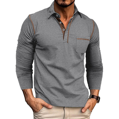Herren Poloshirt Langarm Modern mit Kontrastnähten