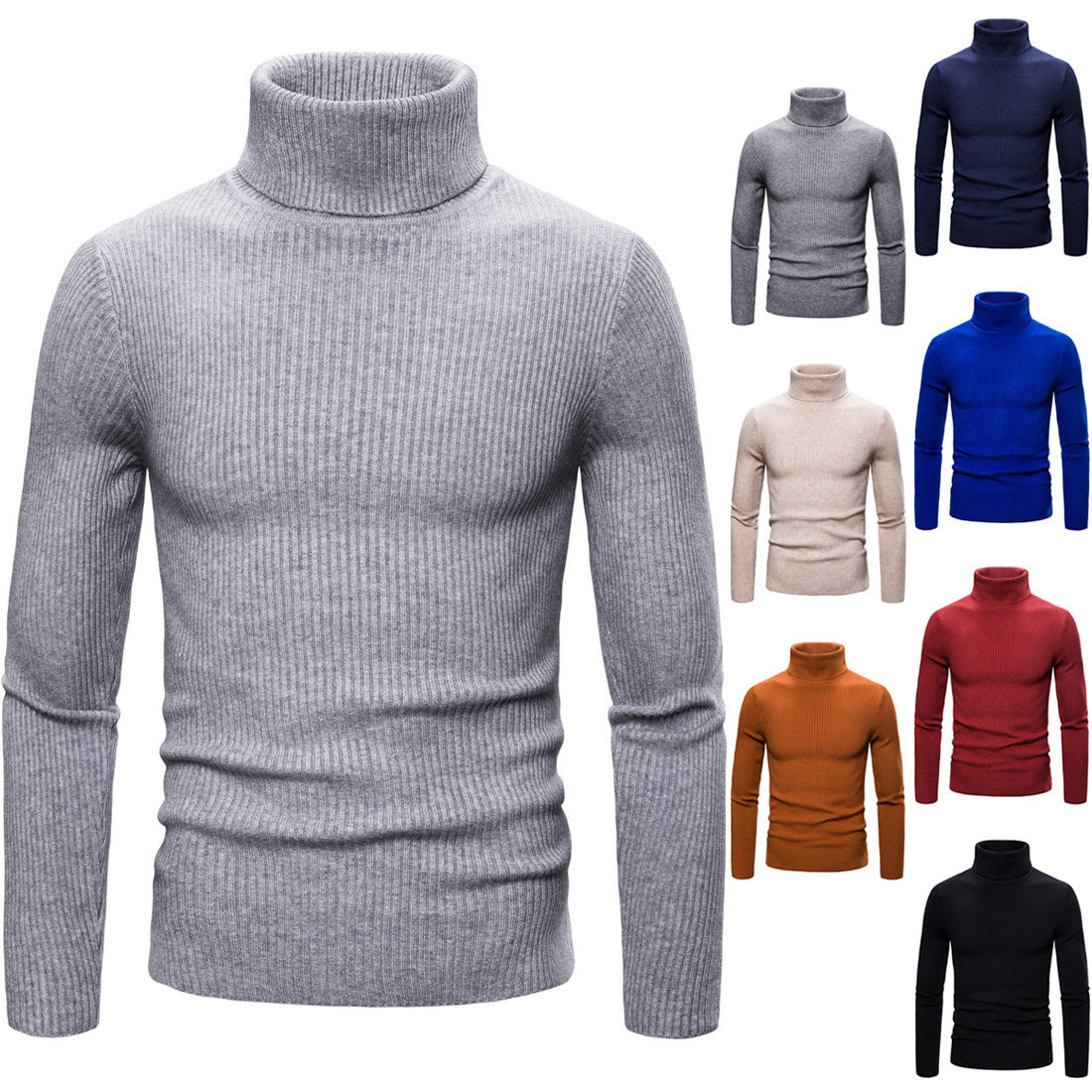 Herren Rollkragenpullover Weich Strick Ripp Optik