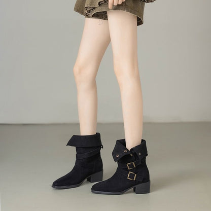 Damen Stiefeletten Robust mit Blockabsatz und verstellbaren Riemen Modern