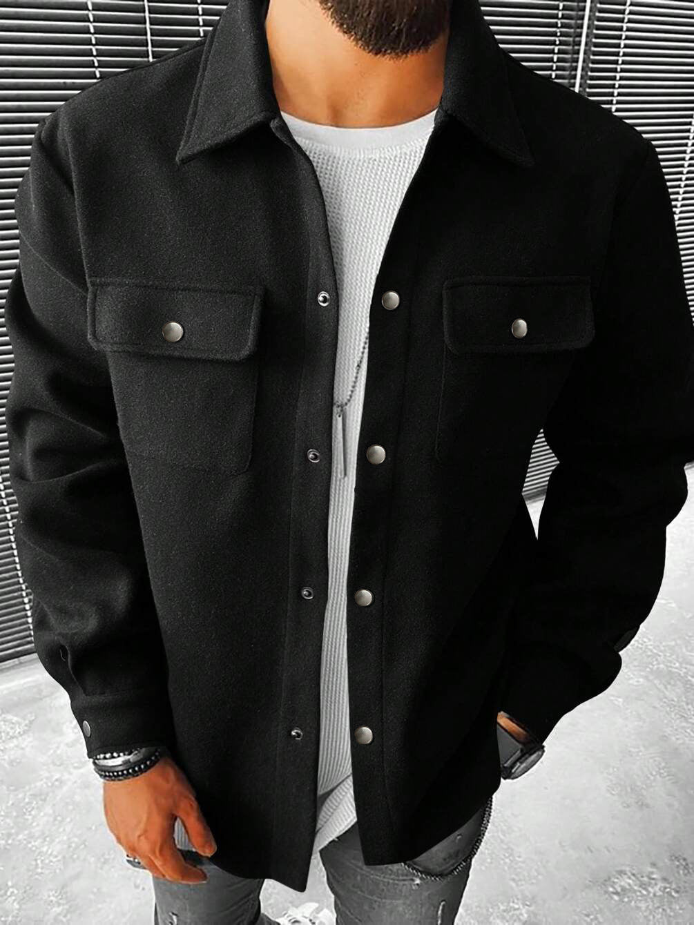 Herren Overshirt Jacke Modern mit Taschen und Knöpfen