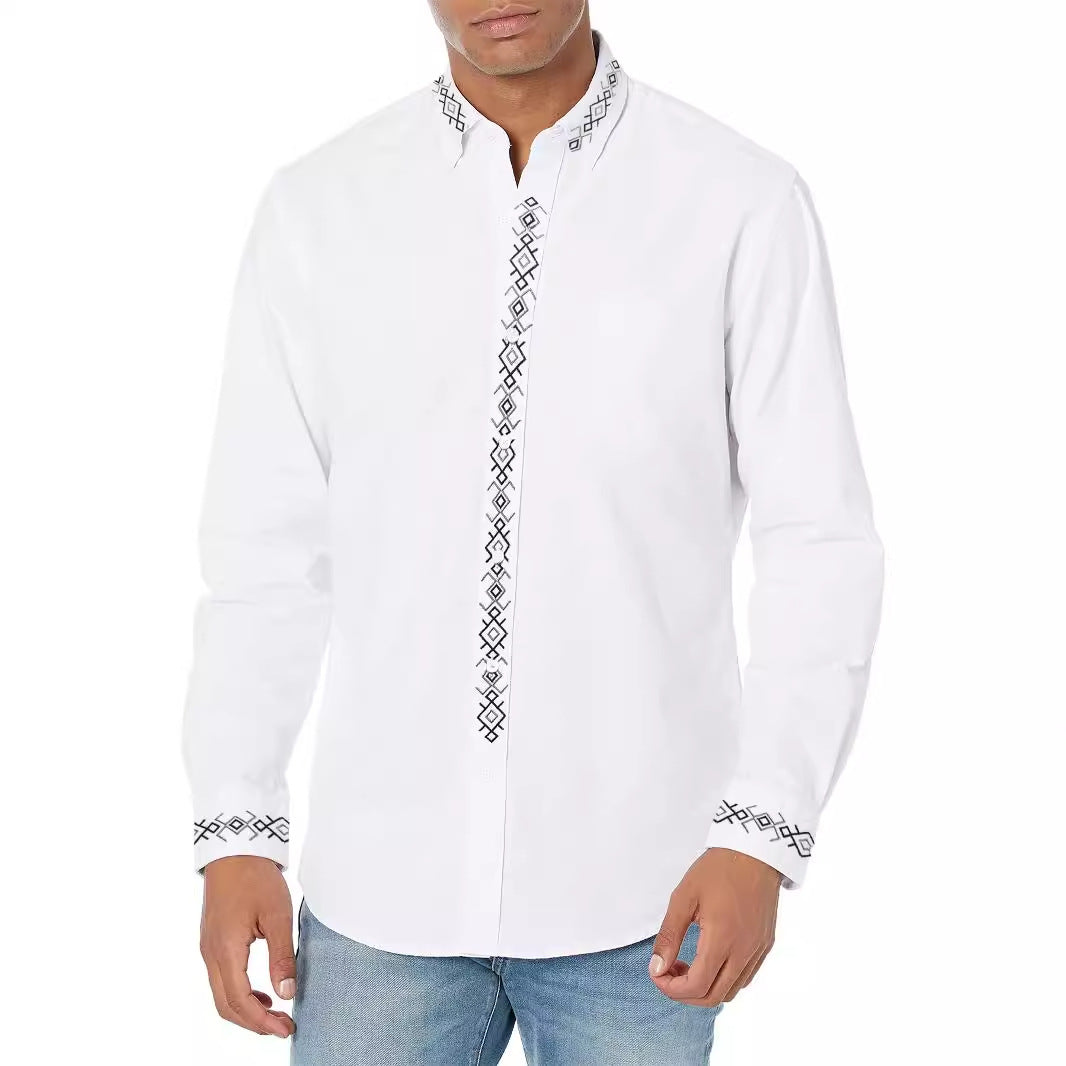 Elegantes Herren Langarmhemd mit besticktem Kragen Modern - BerlinGlamour
