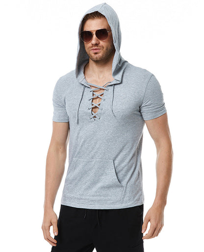 Herren Kapuzen-T-Shirt Modern mit Schnürverschluss und Kängurutasche