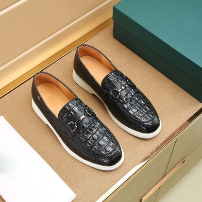 Damen Slipper Mokassin Leder Optik Krokodil Schwarz Elegант - BerlinGlamour