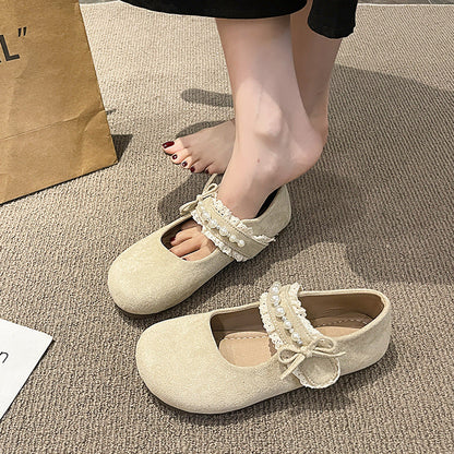 Damen Ballerina Schuhe Plüsch Elegant mit Schleife - BerlinGlamour