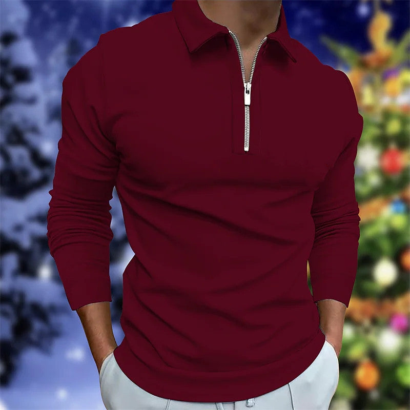 Herren Langarm Polo Reißverschluss Modern Sportlich