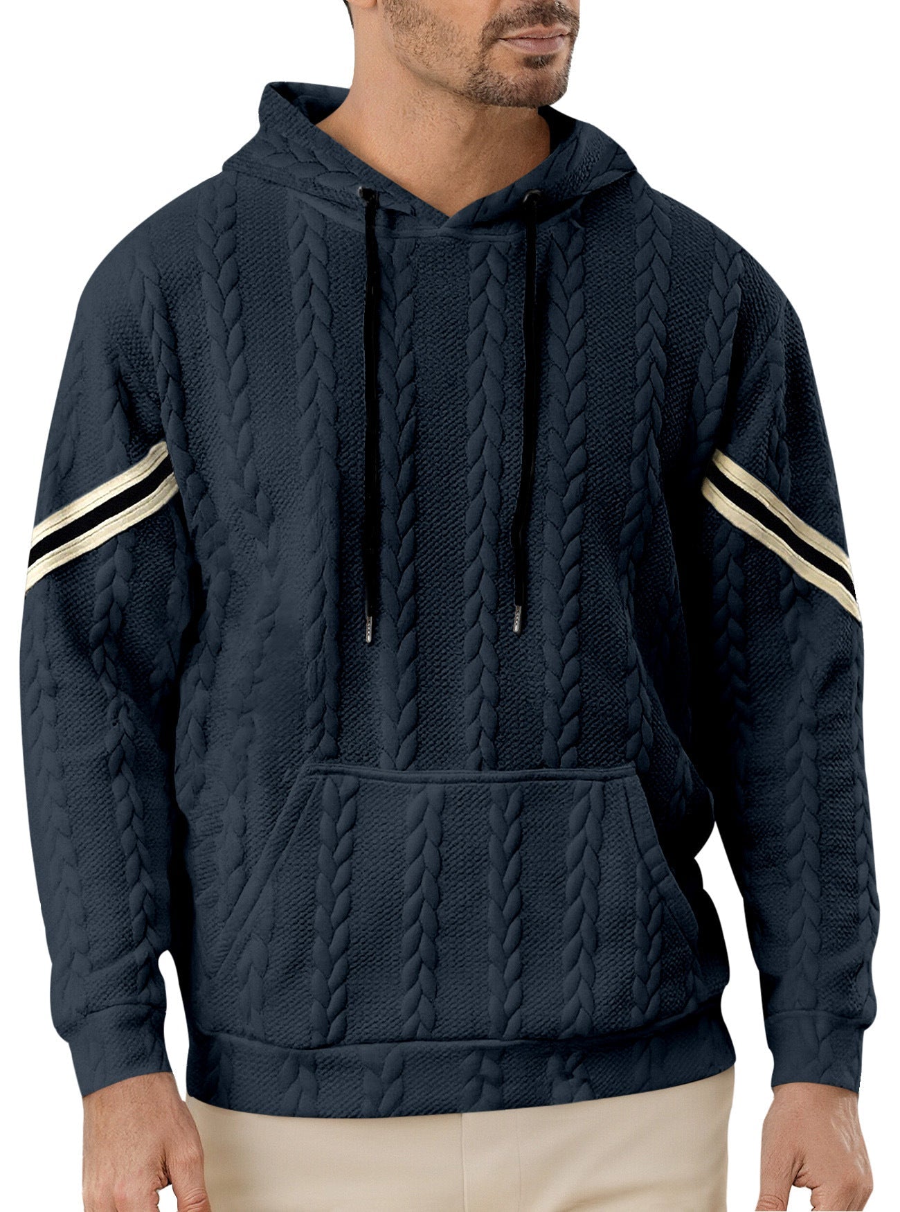 Herren Kapuzenpullover Strukturiert Kontrast Akzent Modern