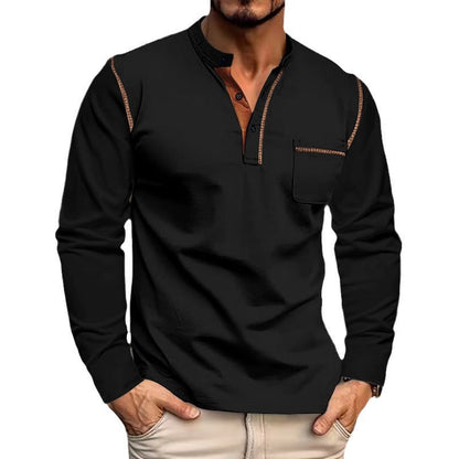 Herren Langarm-Hemd Modern mit Knopfleiste und Brusttasche