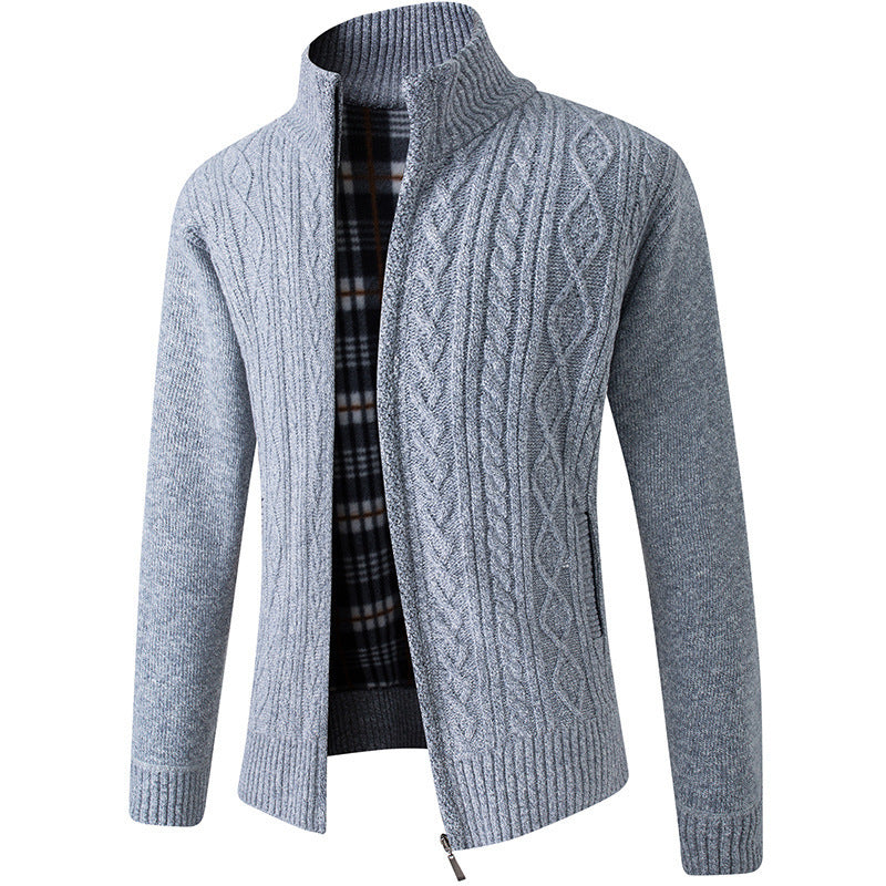 Herren Strickjacke Modern mit Kragen und Zopfmuster - BerlinGlamour