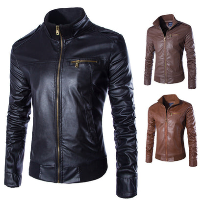 Herren Lederjacke Modern mit Reißverschluss und Stehkragen