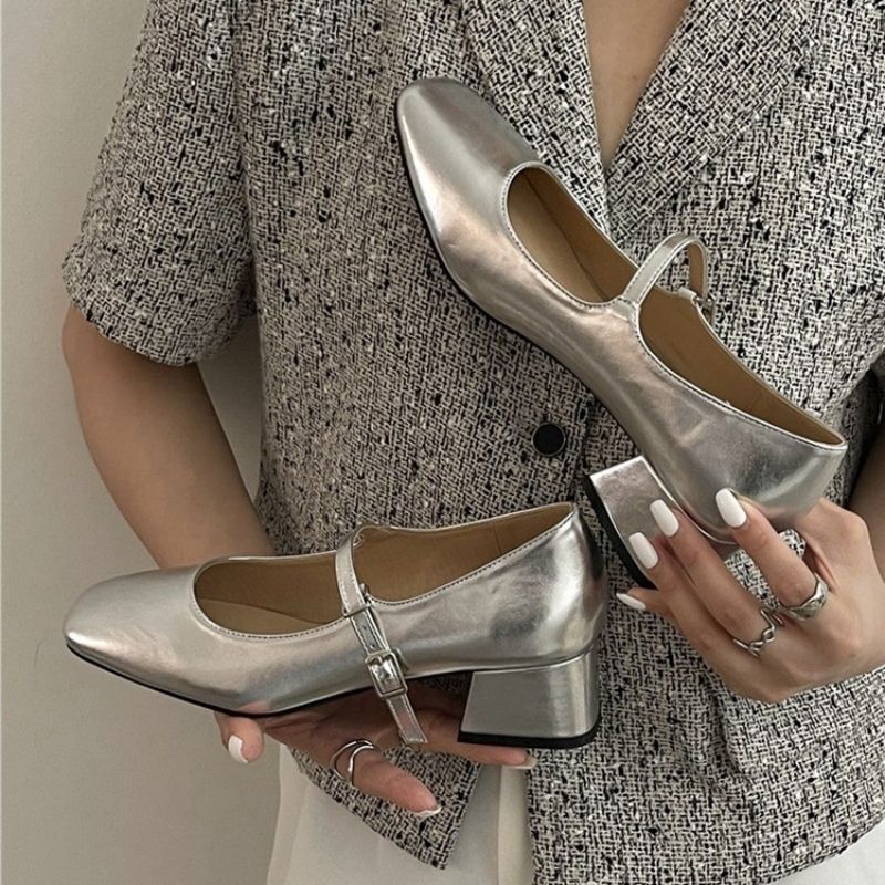 Damen Ballerinas Glänzende Schnalle Elegante Schuhe