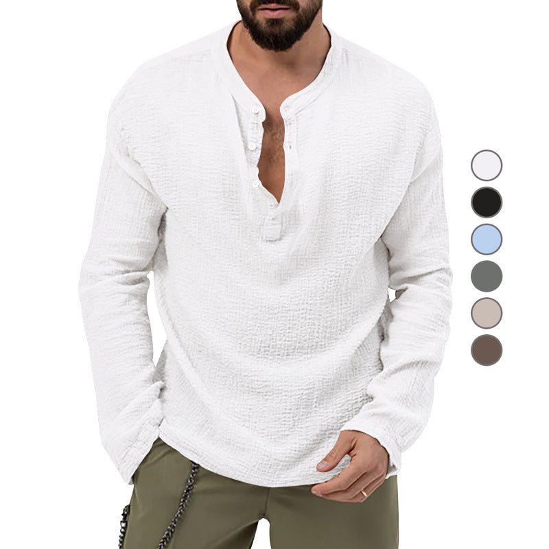 Herren Langarmhemd Casual Strukturiert Knöpfe Modern