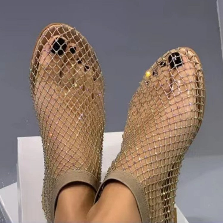Damen Sandalen Schuhe Netzdesign elastisch Glitzer - BerlinGlamour