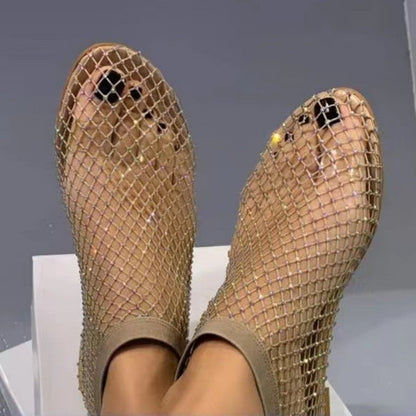 Damen Sandalen Schuhe Netzdesign elastisch Glitzer - BerlinGlamour