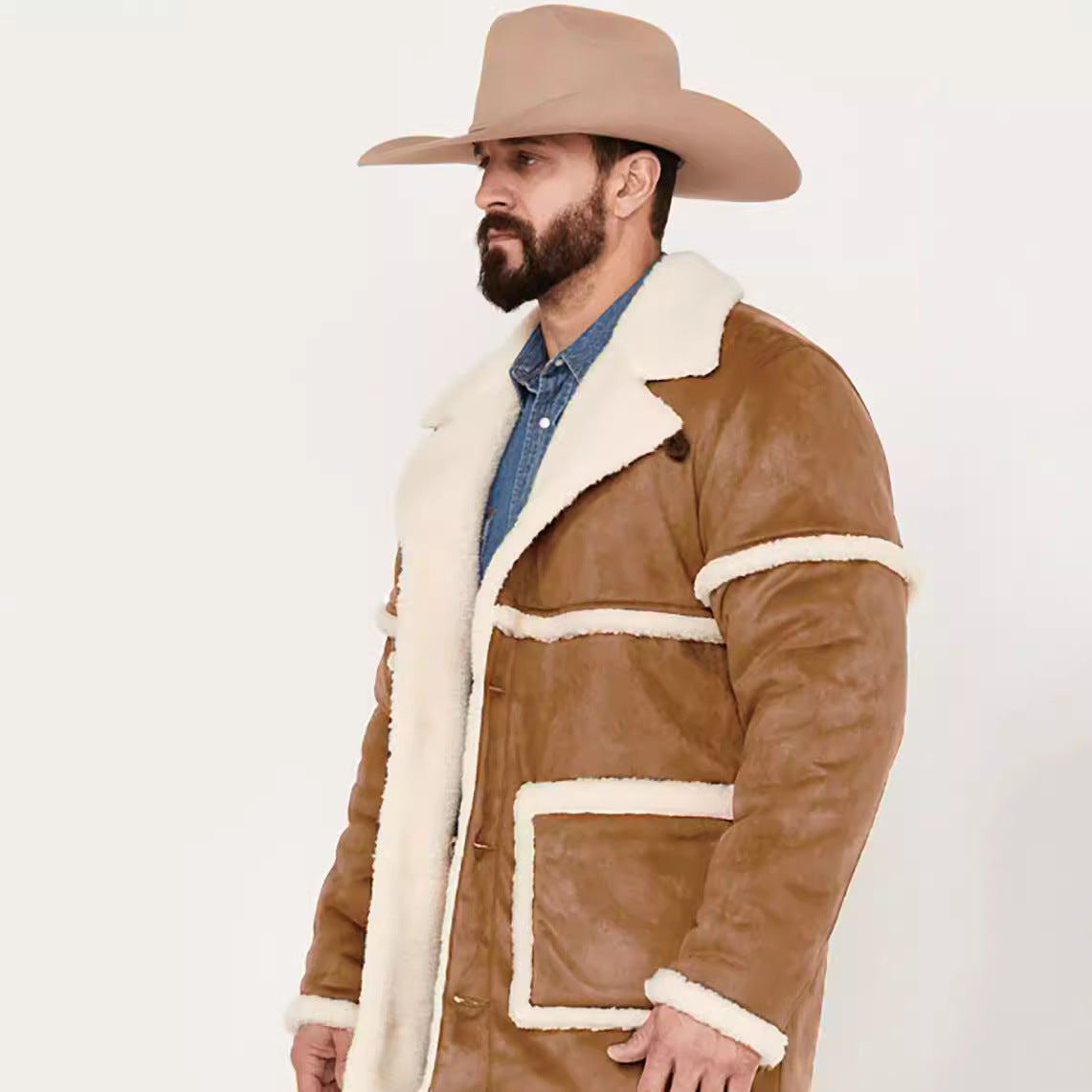 Herren Lammfelljacke Großkragen Praktisch Warm