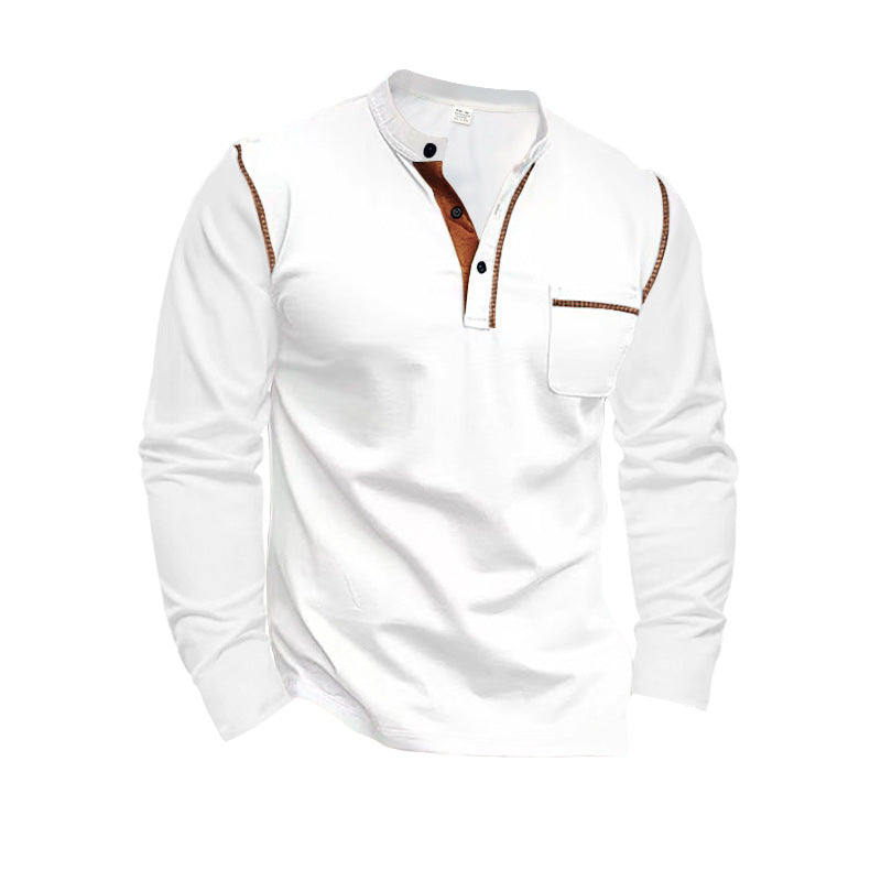 Herren Henley-Shirt Langarm Modern Kontrastkragen