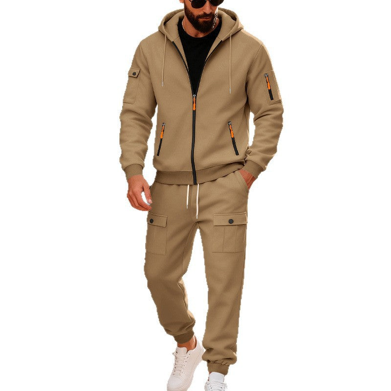Sportliches Herren-Outfit Hoodie und Cargohose Set Grau