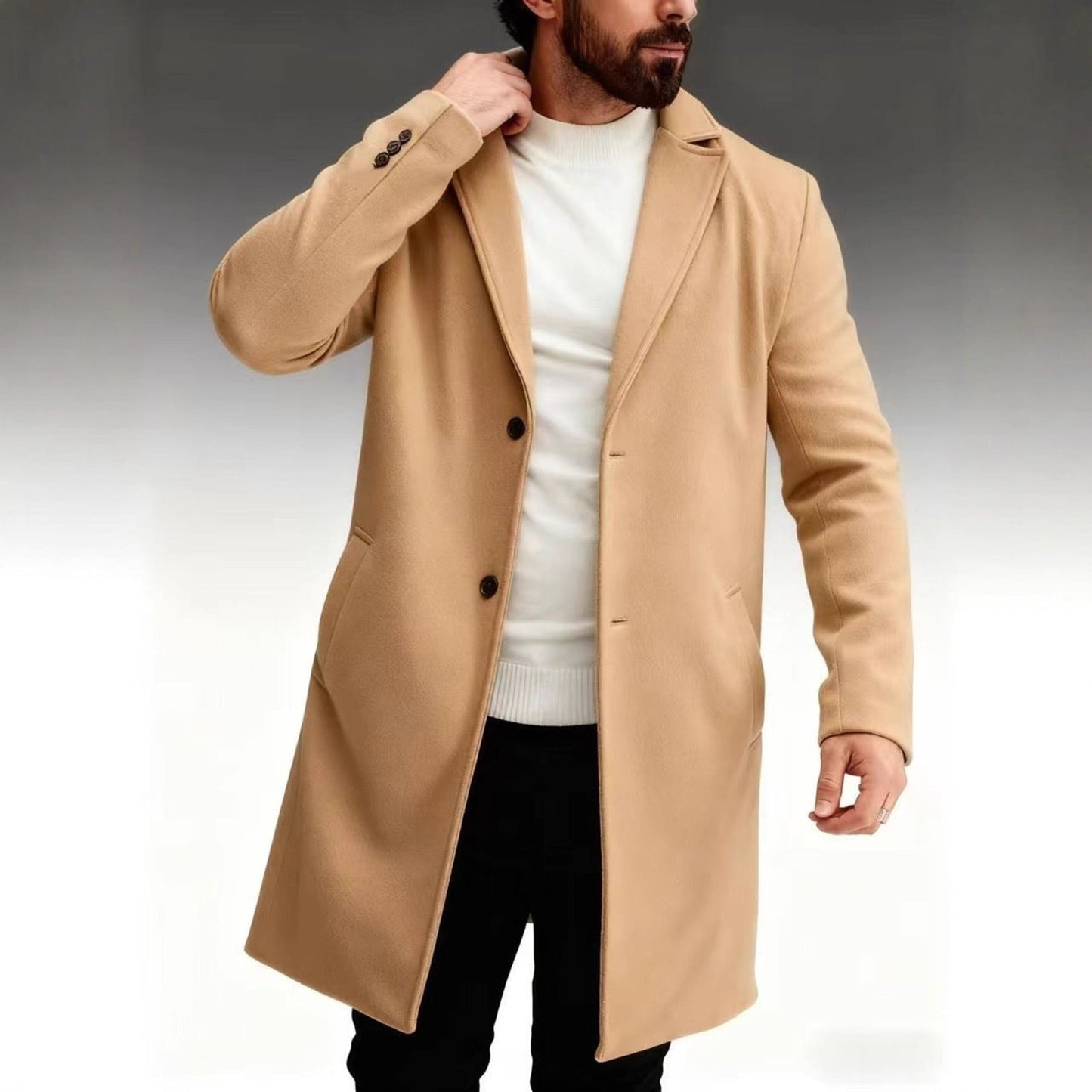 Herren Wintermantel Eleganter dunkler Langmantel Modern