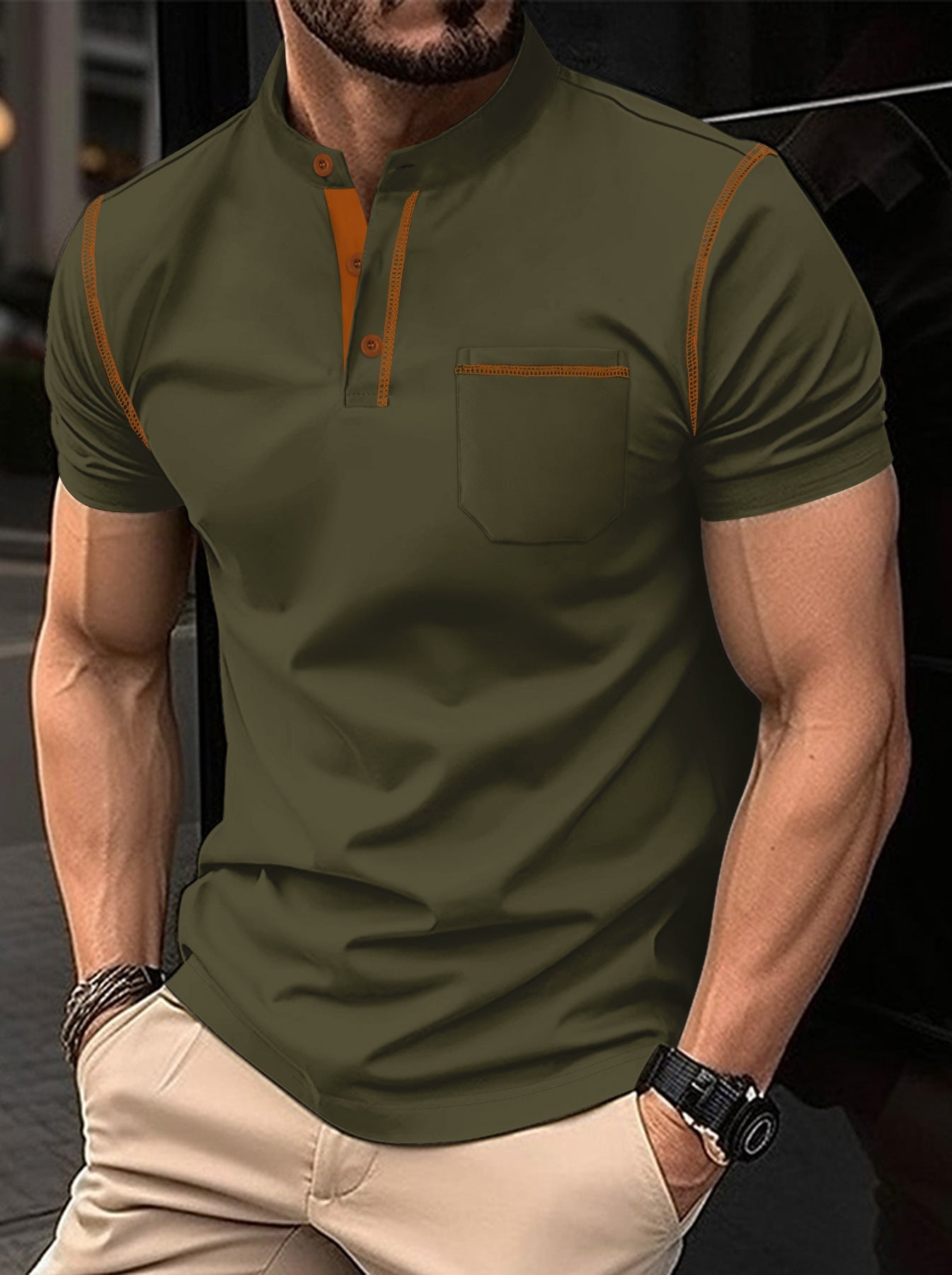 Herren Hemd Modern Kragenknopf Elegант