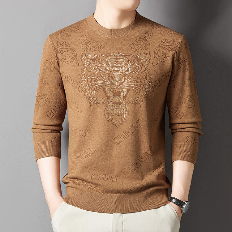 Herren Pullover Löwenmotiv Glamour Strick