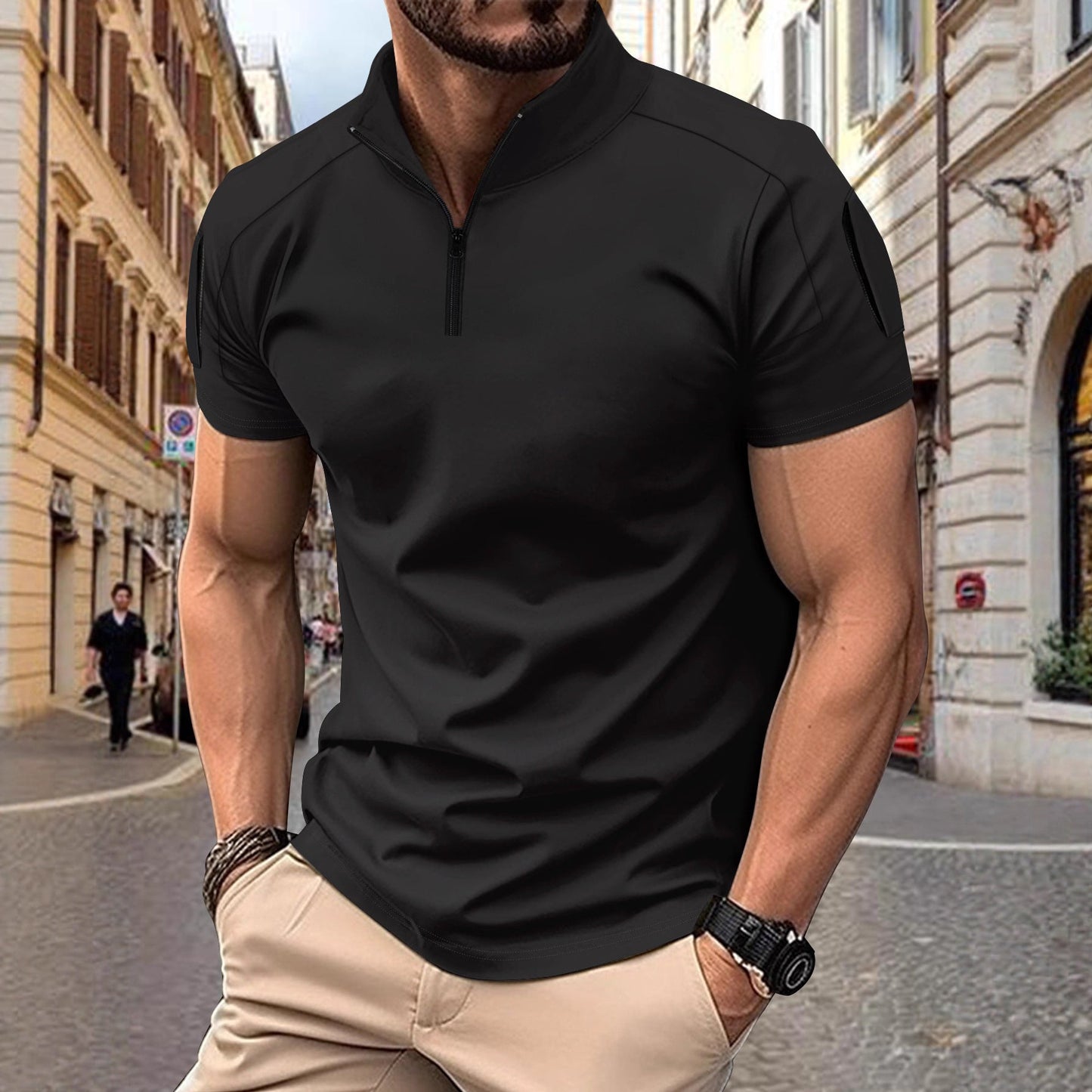 Herren Sportshirt Kurzarm Zip-Hemd Modern