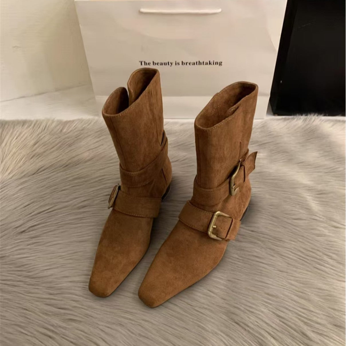 Damen Stiefeletten Modern mit Schnallen Schwarz Damen Schuhe