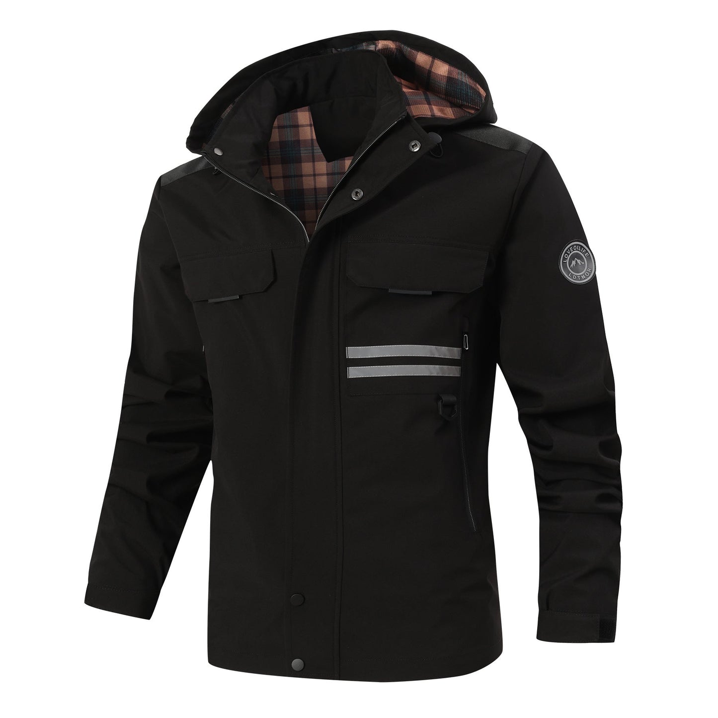 Herren Wetterjacke Funktionell mit Kapuze und Taschen