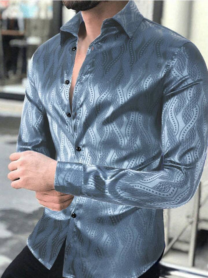 Herren Slim Fit Hemd Wellenmuster Elegant Modern