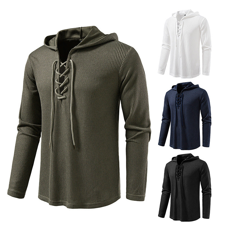 Herren Kapuzenpullover Struktur Design Schnürung Modern