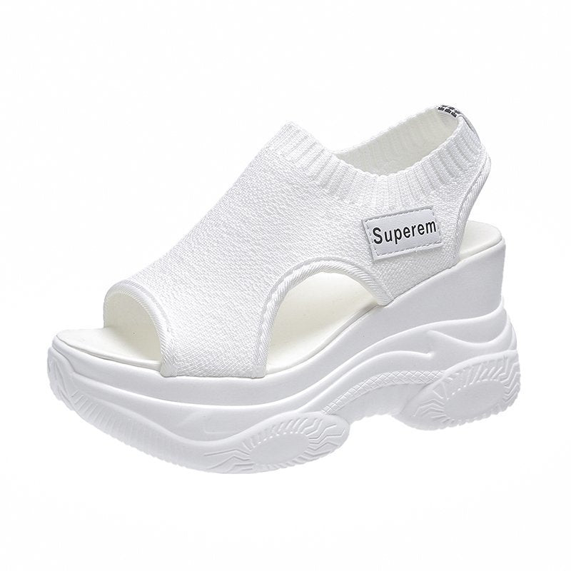 Damen Plateau Sandaletten Sportlich Elastisch Modern