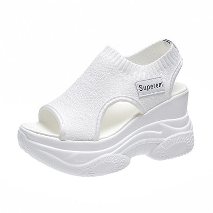 Damen Plateau Sandaletten Sportlich Elastisch Modern
