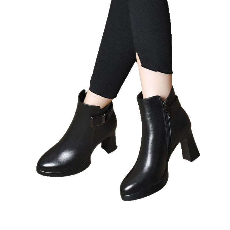 Damen Stiefeletten Elegante Blockabsatz Riemen Verstellbar