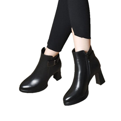 Damen Stiefeletten Elegante Blockabsatz Riemen Verstellbar