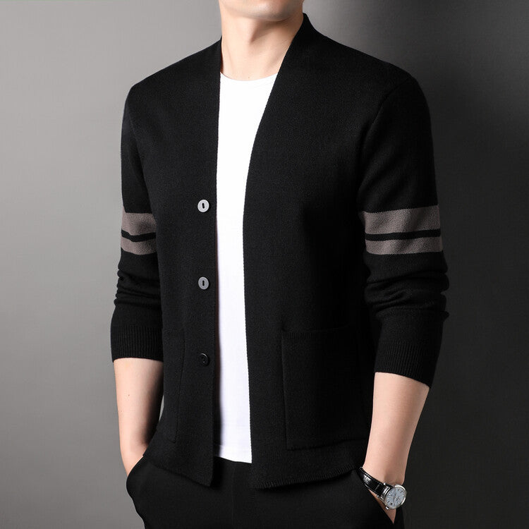 Herren Strickcardigan Modern Niedriger Kragen Streifen