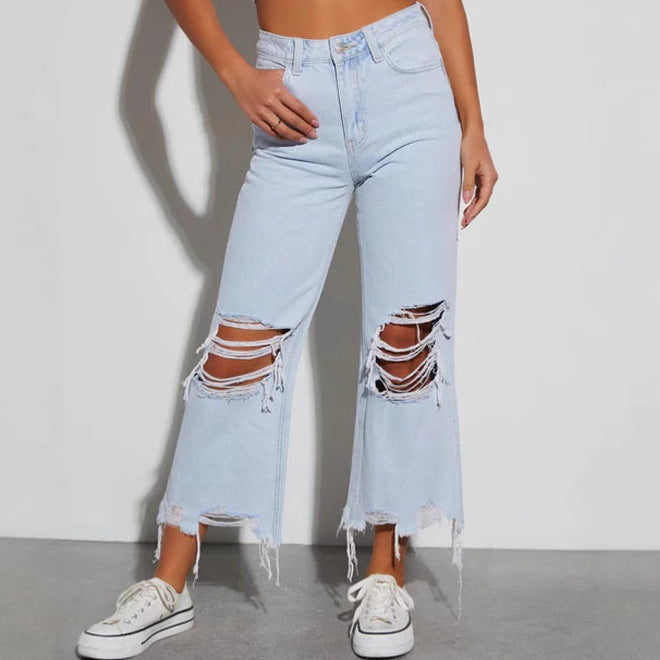 Damen Mom Jeans Ripped mit Rippen-Details Trendy - BerlinGlamour