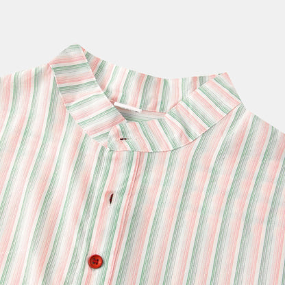 Herren Hemd Kurzarm Modern Stehkragen Streifenmuster Slimfit