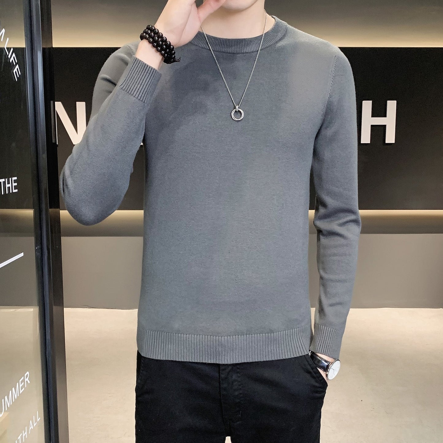 Herren Strickpullover Hochwertig Modern Schwarz