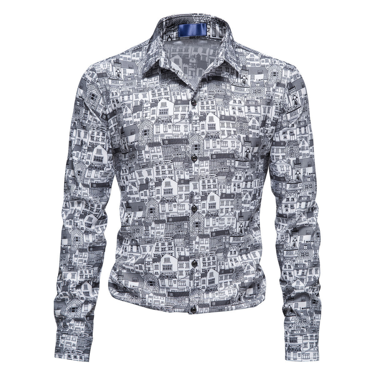 Herren Langarmhemd Modern Berlin Motiv Slim Fit
