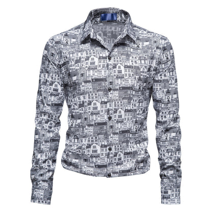 Herren Langarmhemd Modern Berlin Motiv Slim Fit