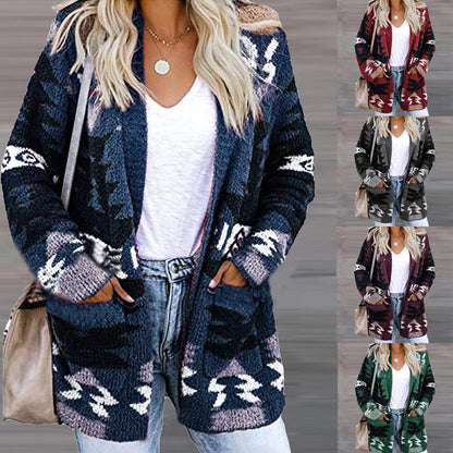 Damen Strickjacke Ethno-Stil Lässig Mit Taschen - BerlinGlamour