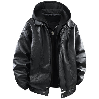 Herren Lederjacke Kunstleder Mit Kapuze Funktions-Taschen - BerlinGlamour