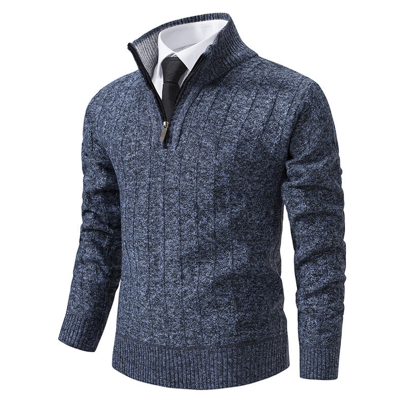 Herren Pullover Strick Reißverschluss Kragen Hoch