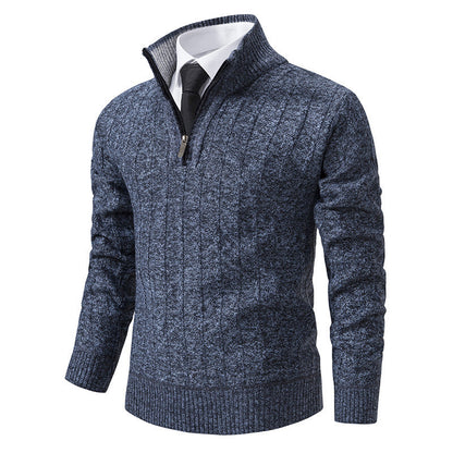 Herren Pullover Strick Reißverschluss Kragen Hoch