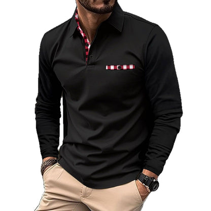 Herren Polohemd Langarm Modern Karostreifen Elegante Optik