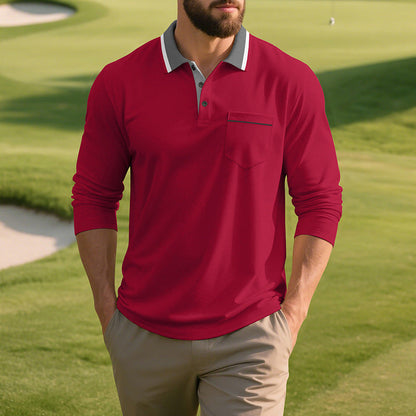 Herren Polo-Shirt Langarm Atmungsaktiv Modern