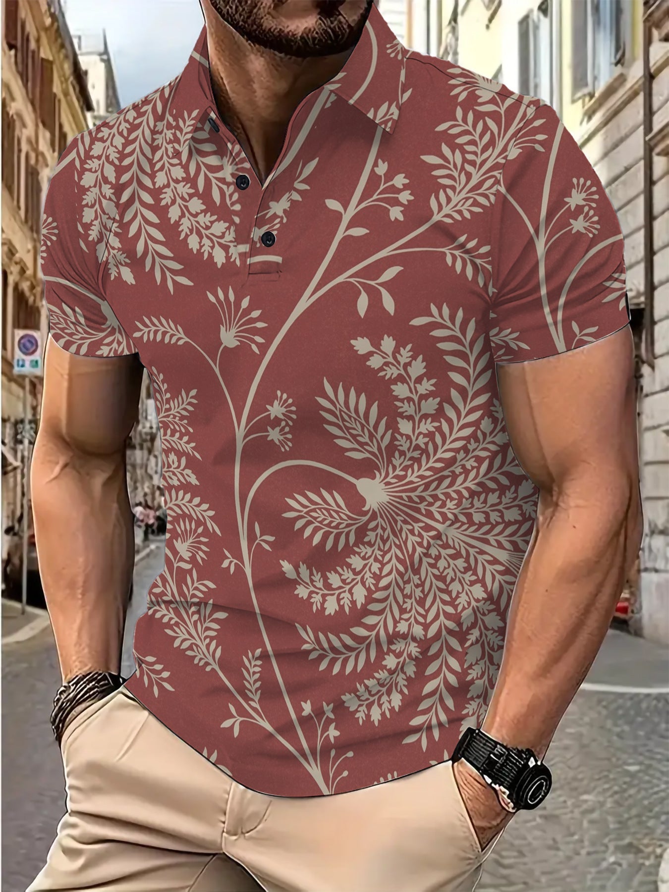 Herren Poloshirt Modern Floralmuster Sommer