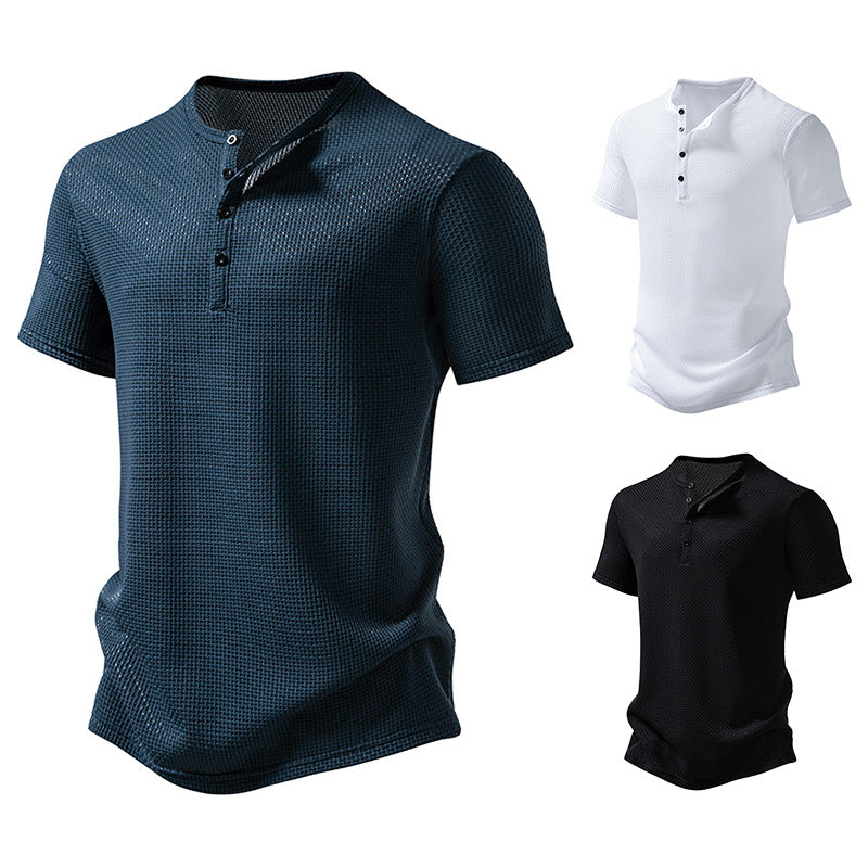 Herren Kurzarm-Shirt Modisch Strukturiert Knöpfe - BerlinGlamour