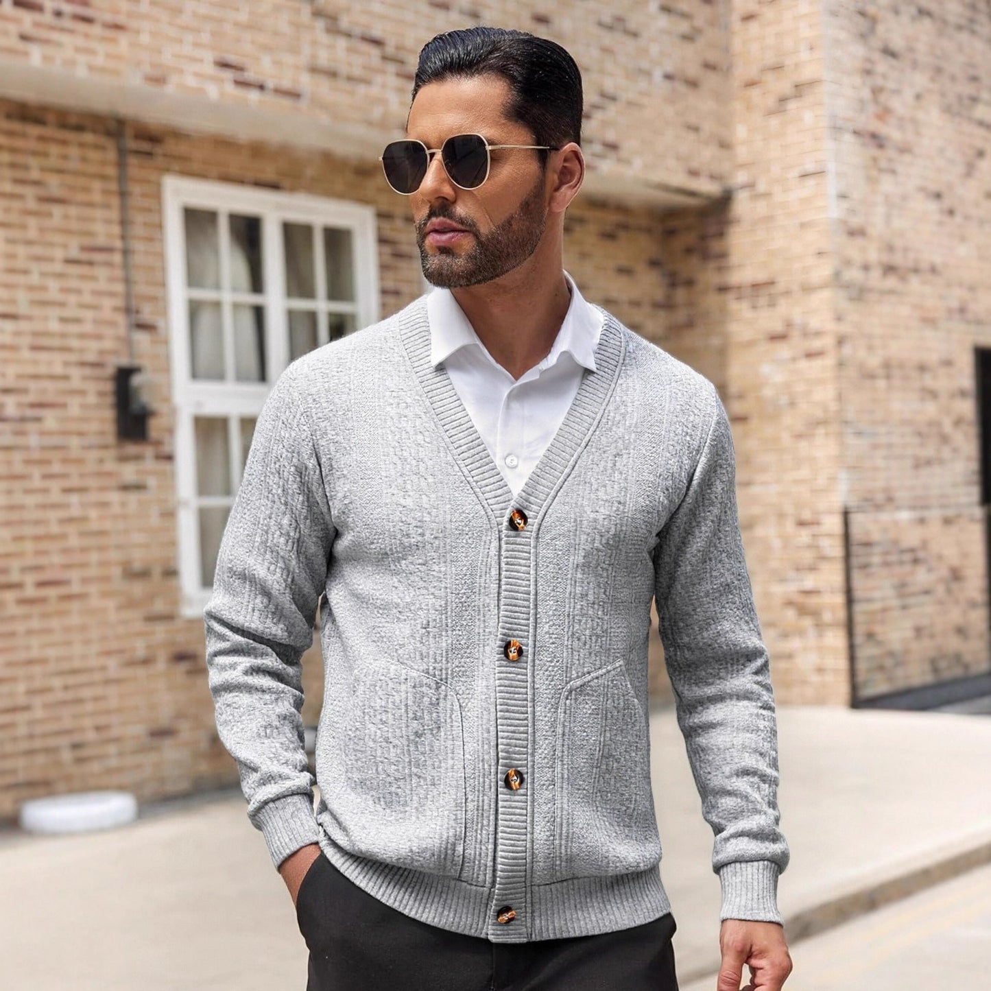 Strickcardigan Herren Modern mit Taschen und Textur - BerlinGlamour