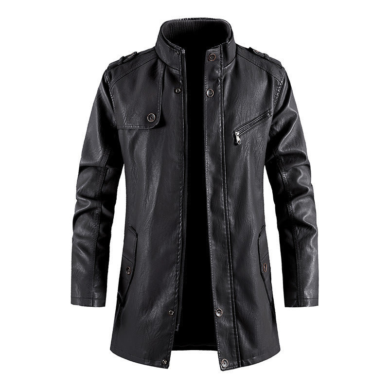 Herren Lederjacke Modern Military-Stil mit Taschen und Kragen